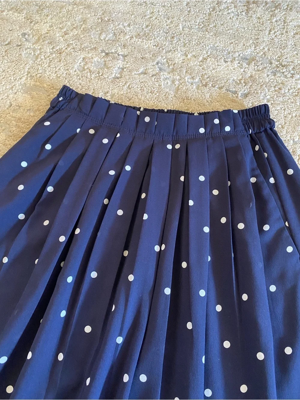 J Crew Navy Polka Dot Swiss Dot Pleated Midi Skirt Lined: 2